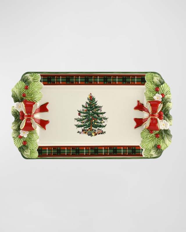 Christmas Tree Figural Tartan Tray